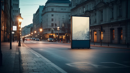 Blank billboard on sidewalk of city mockup for your advertising. Generative AI Technologyの素材