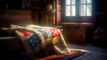 Blanket in a winter cabin. Generative AI illustratorの素材