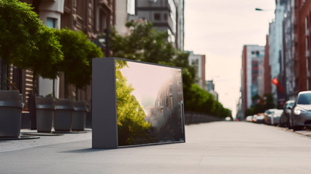 Blank billboard on sidewalk of city mockup. Generative AI illustratorの素材