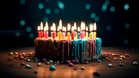 Birthday cake with candles. Generative AI illustratorの素材