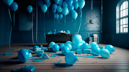 Blue birthday decor with balloons an presents ideal for celebration backgrounds. Generative AI illustratorの素材