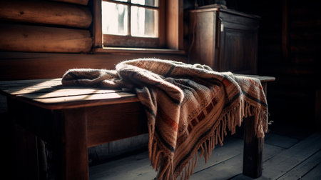 Blanket in a winter cabin. Generative AI illustratorの素材