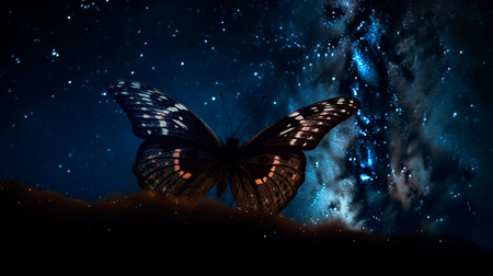 Butterfly in the night sky. Generative AI illustratorの素材