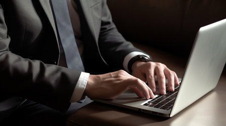 Businessman using a laptop computer. Generative AI illustratorの素材