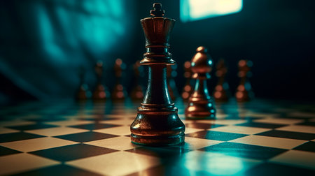 Chess piece on chessboard, competition success and strategy game play. Generative AI illustratorの素材