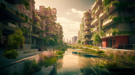 City dedicated to sustainable engineering and environmental responsibility. Urban development, implementing innovative green engineering projects. Generative AI Technologyの素材