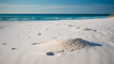 Closeup of white sand at beach - minimalist. Generative AI Technologyの素材