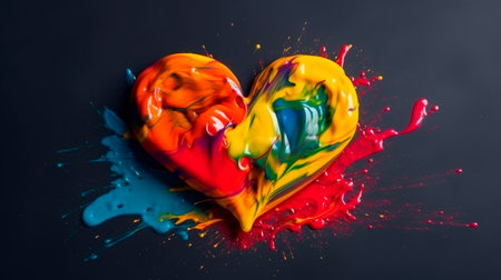 Colorful paint love heart shape for Valentine's Day. Generative AI Technologyの素材