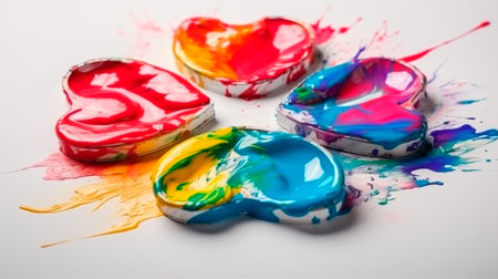 Colorful paint love heart shape for Valentine's Day. Generative AI Technologyの素材