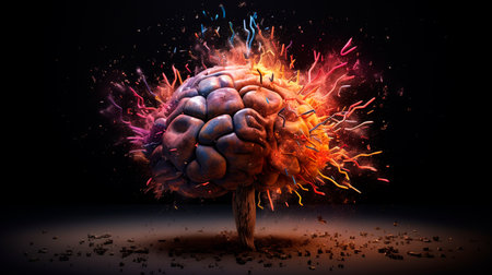 Concept art of a human brain exploding with knowledge and creativity. Generative AI illustratorの素材
