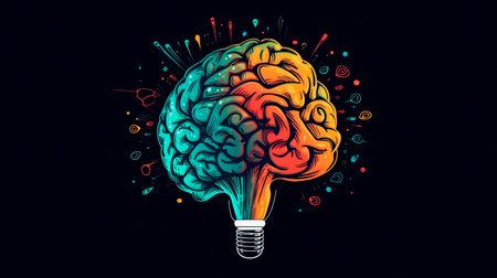 Creative Idea with Brain and Light Bulb Illustration. Generative AI illustratorの素材