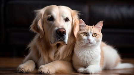 Cute cat and cute dog together. Generative AI illustratorの素材