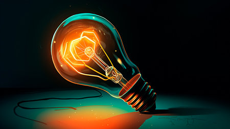 Digital illustration about light bulb. Generative AI technologyの素材