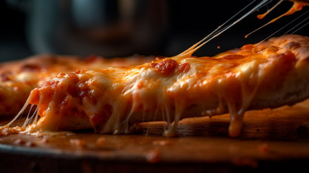Fresh pizza slice pulled with cheese. Generative AI illustratorの素材