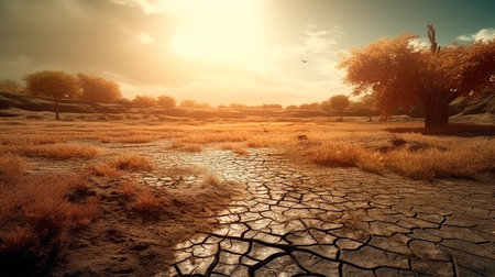 Global warming and drought. thirst. post apocalyptic world. realistic lanscape photography dsrl. Generative AI technologyの素材