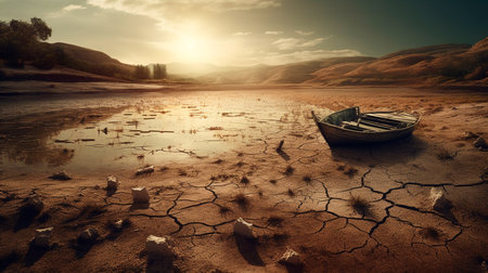 Global warming and drought. thirst. post apocalyptic world. realistic lanscape photography dsrl. Generative AI technologyの素材