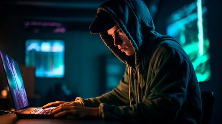 Hacker using laptop. Generative AI illustratorの素材