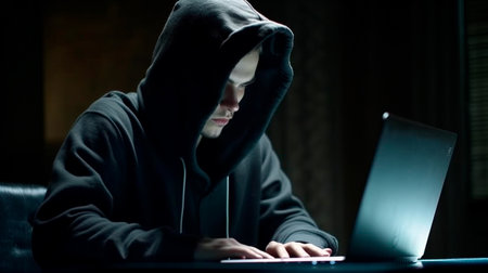 Hacker using laptop. Generative AI illustratorの素材