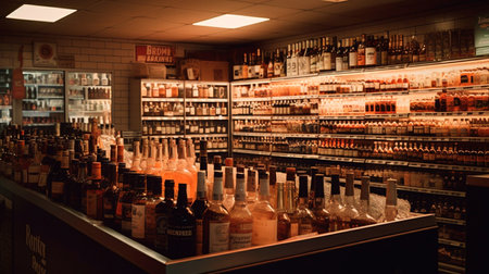 Liquor Store: Variety of Hard Liquor Brands. Generative AI Technologyの素材