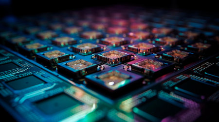 Microchip, surface zoom in, macro, tech, computer, IT created. Generative AI illustratorの素材