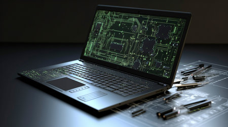 Model laptop for an engineer's workplace. Generative AI illustratorの素材