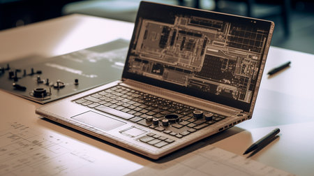 Model laptop for an engineer's workplace. Generative AI illustratorの素材
