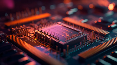 Microchip, surface zoom in, macro, tech, computer, IT created. Generative AI technologyの素材