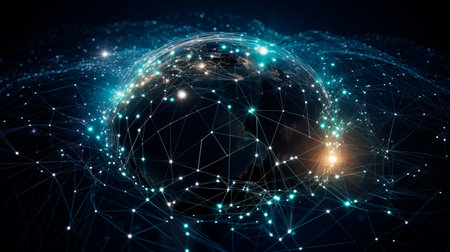 Modern technology data science and global network. Generative AI illustratorの素材