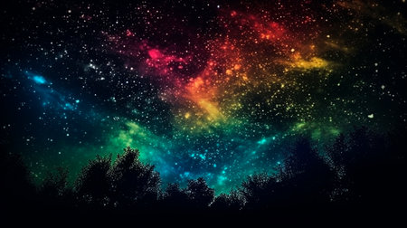 Multicolored Starry Night Sky Background. Generative AI illustratorの素材