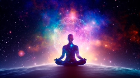 Universe, cosmos. Meditation background, chakras, prana, the mind of God and spirituality. Generative AI illustratorの素材