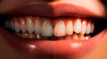 Professional teeth whitening and cleaning, before and after results. Generative AI illustratorの素材