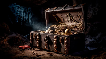 Pirates treasure chest in cave. Generative AI illustratorの素材