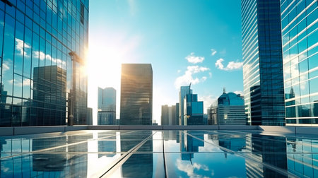 modern city in the morning, glass skyscrapers. Generative AI illustratorの素材