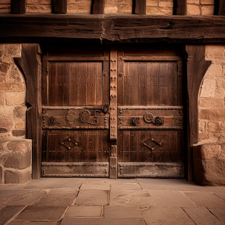 Large wooden gate. Generative AI illustratorの素材
