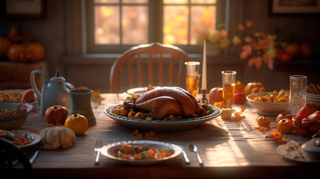 thanksgiving country dinner, Thanksgiving, Turkey. Generative AI illustratorの素材