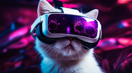 Cat in VR glasses in spaceの素材