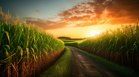 sunset over a field of corn. summer landscapeの素材