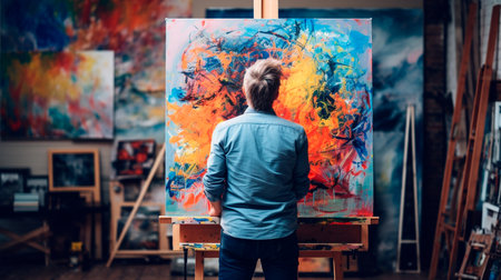 artist in studio paintingの素材