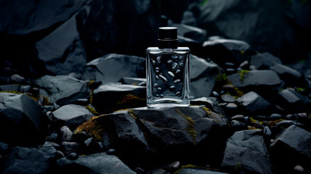 perfume bottle on stonesの素材