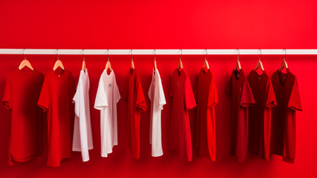 red clothes on hangers on the wallの素材