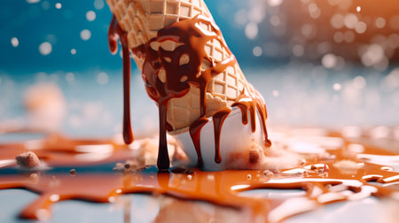 Melting ice cream cone. Generative AI illustratorの素材