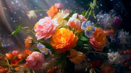 Oil painting of flowers. Generative AI illustratorの素材