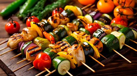 Vegetable skewers with a variety of grilled vegetables. Generative AI illustratorの素材