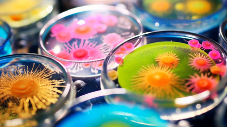 Test tubes with microbes. Generative AI illustratorの素材