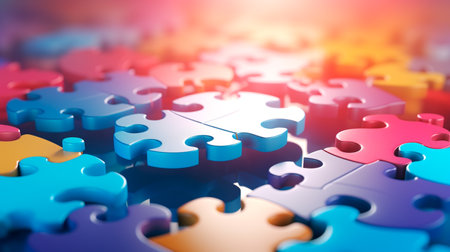 business team concept with puzzle pieces. Generative AI illustratorの素材