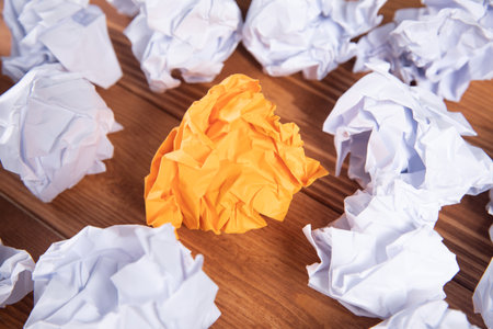 wads of papers on the desktop. concept ideasの写真素材