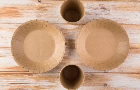 ecological paper dishes on the tableの写真素材