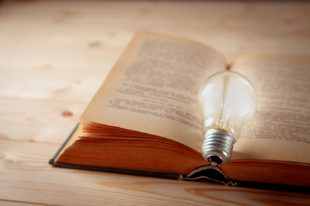 lamp and book on the table, idea from booksの写真素材