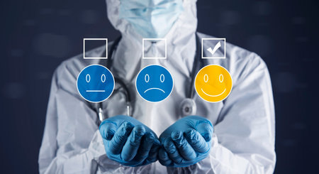 Doctor evaluation concept. Feedback from the client. A young doctor who selected an excellent grade...