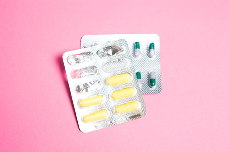 drugs on a pink backgroundの写真素材